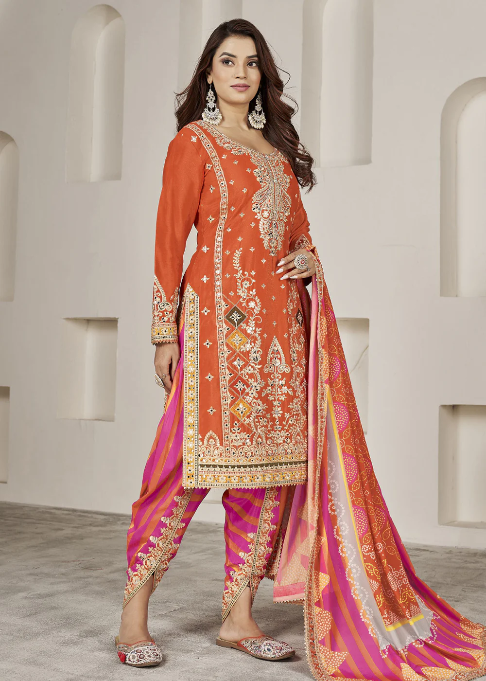 WOMEN'S Net Punjabi Suit Semi Stitched Salwar Suit (Patiyala Suit) (New latest sarara suit_SF201-43no Blue1 Free Size)